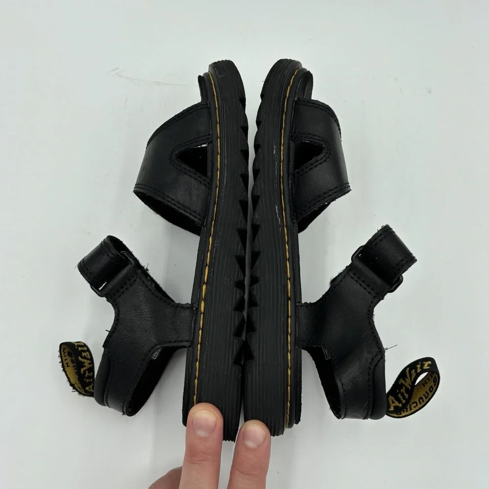 Dr Martens Girls Size 3 Vossie J Black Leather Platform Sandals Straps